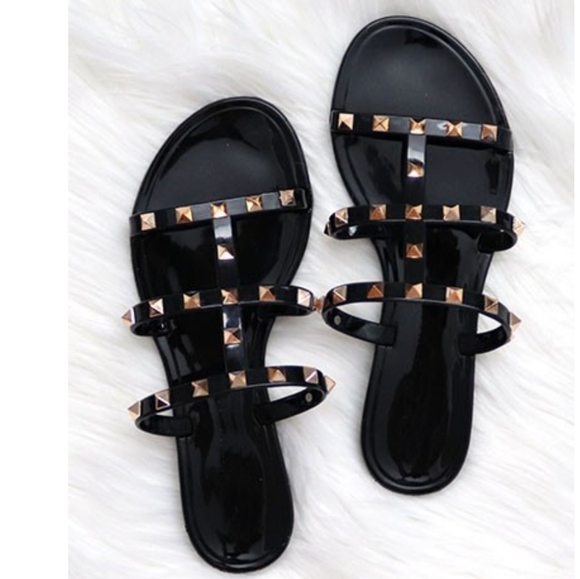black jelly studded sandals